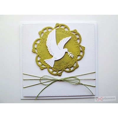 Biało-zielona kartka na Chrzest z gołębica