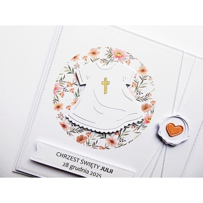 Kartka na Chrzest handmade w ozdobionej kopercie z szatką