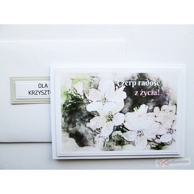 Kartka motywacyjna - biało-beżowe kwiaty