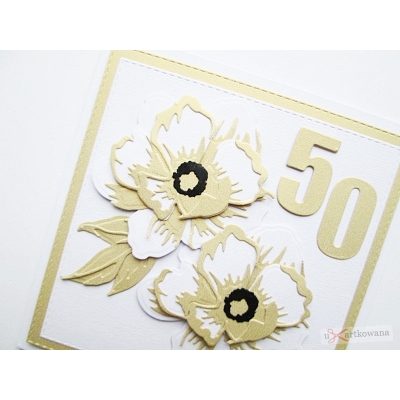 Kartka na rocznice ślubu ze złotymi kwiatami