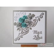Kartka ślubna z szaro-turkusowymi różami