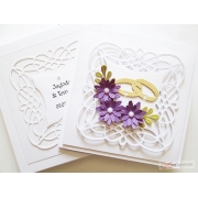 Kartka ślubna - fioletowe kwiatuszki