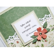 Beżowo-zielona kartka na ślub z cytatem