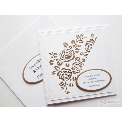 Biało-brązowa kartka ślubna w personalizowanej kopercie