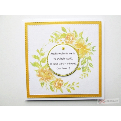 Żółto-zielona kartka na ślub z cytatem