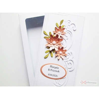 Kartka na ślub - koralowe kwiaty