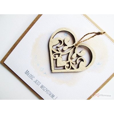 Kartka Ślubna z sercem - brązowe pudełko
