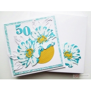 Kartka Urodzinowa - turkusowo-błękitne kwiaty