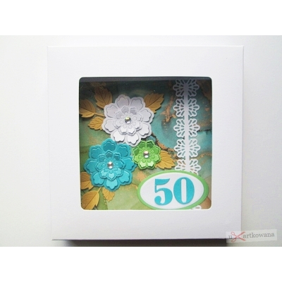 Turkusowo-zielona kartka na urodziny w pudełku